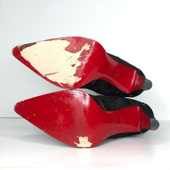 Christian Louboutin Santigag Strass 85 Black Suede Western Style Low Boots 38 - Picture 8 of 12